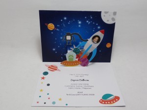 Space-themed pop up invitation
